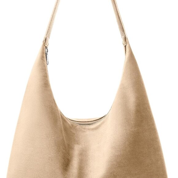 Jewelry - Vintage 15L Hobo Bag Faux Suede Tote Zipper Work Bag Vegan Leather Shoulder Stra